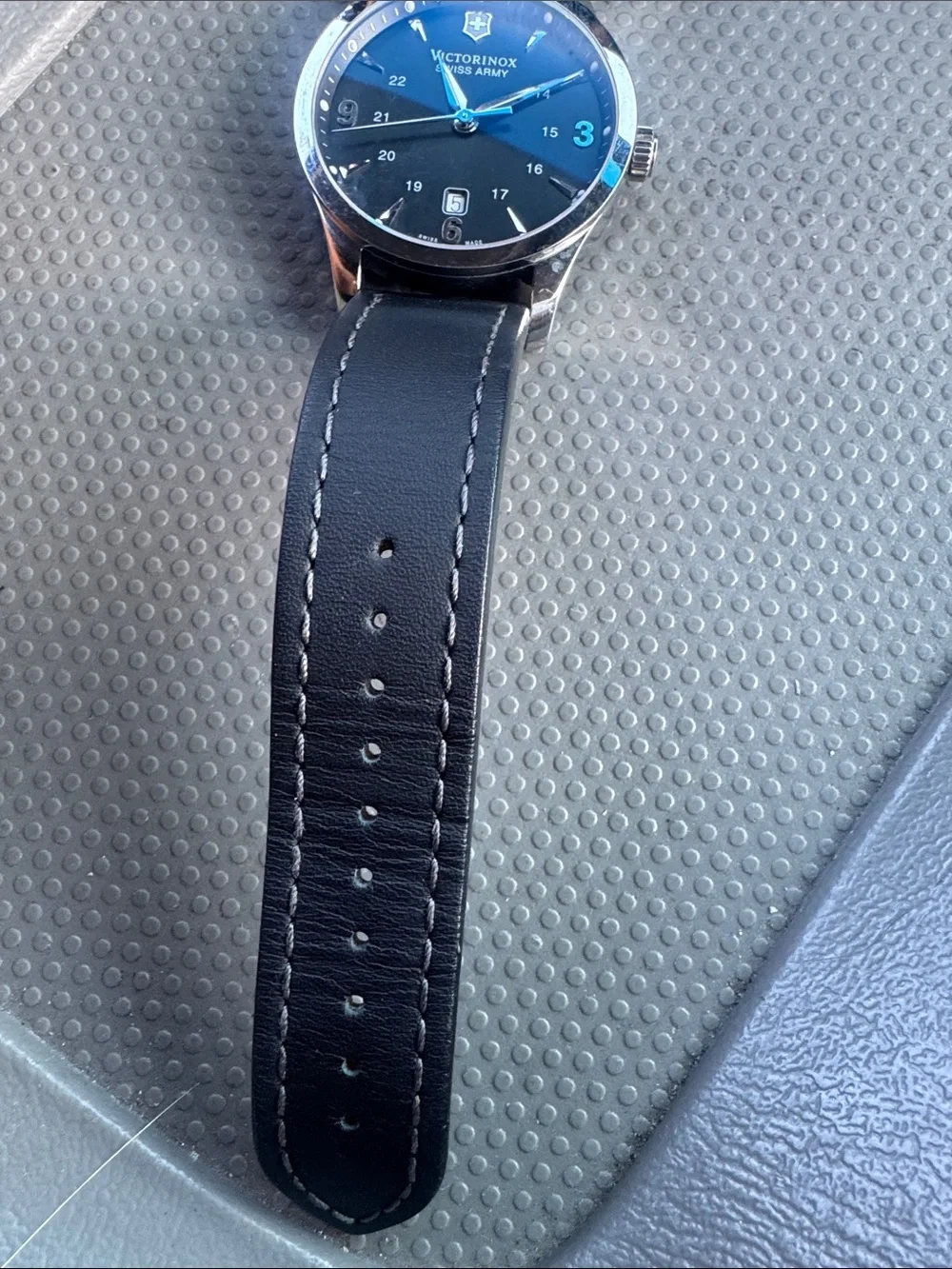 Victorinox Black Dial Watch with Black Leather Strap